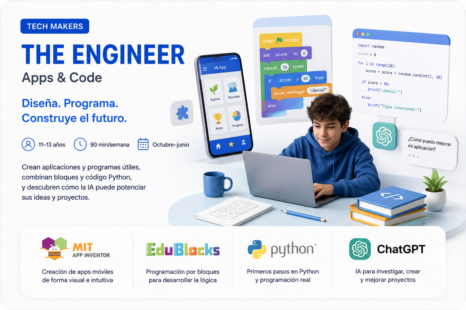 Robot educativo junto a un portátil con código