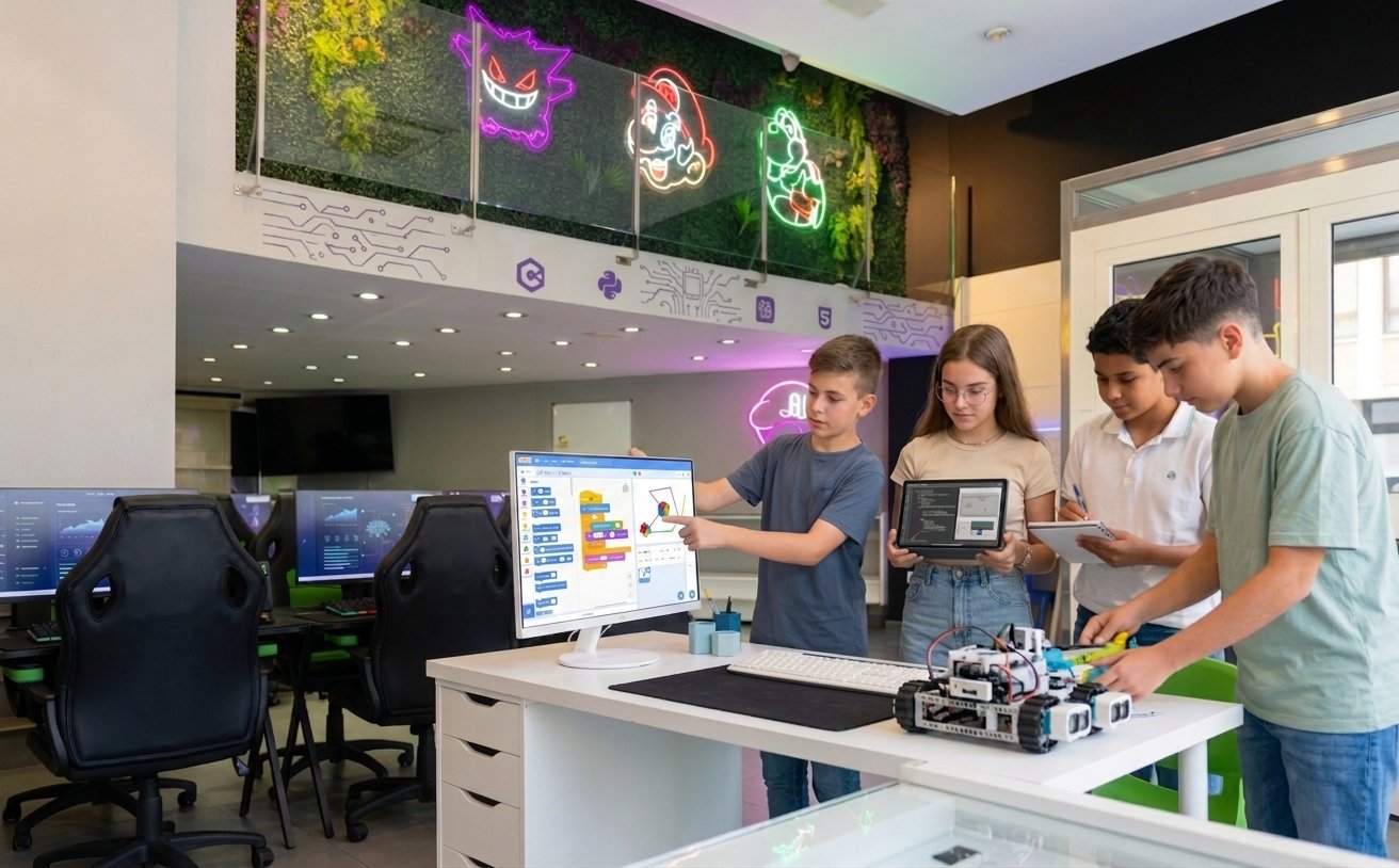 Alumnos de GENIA desarrollando un proyecto de programación y robótica