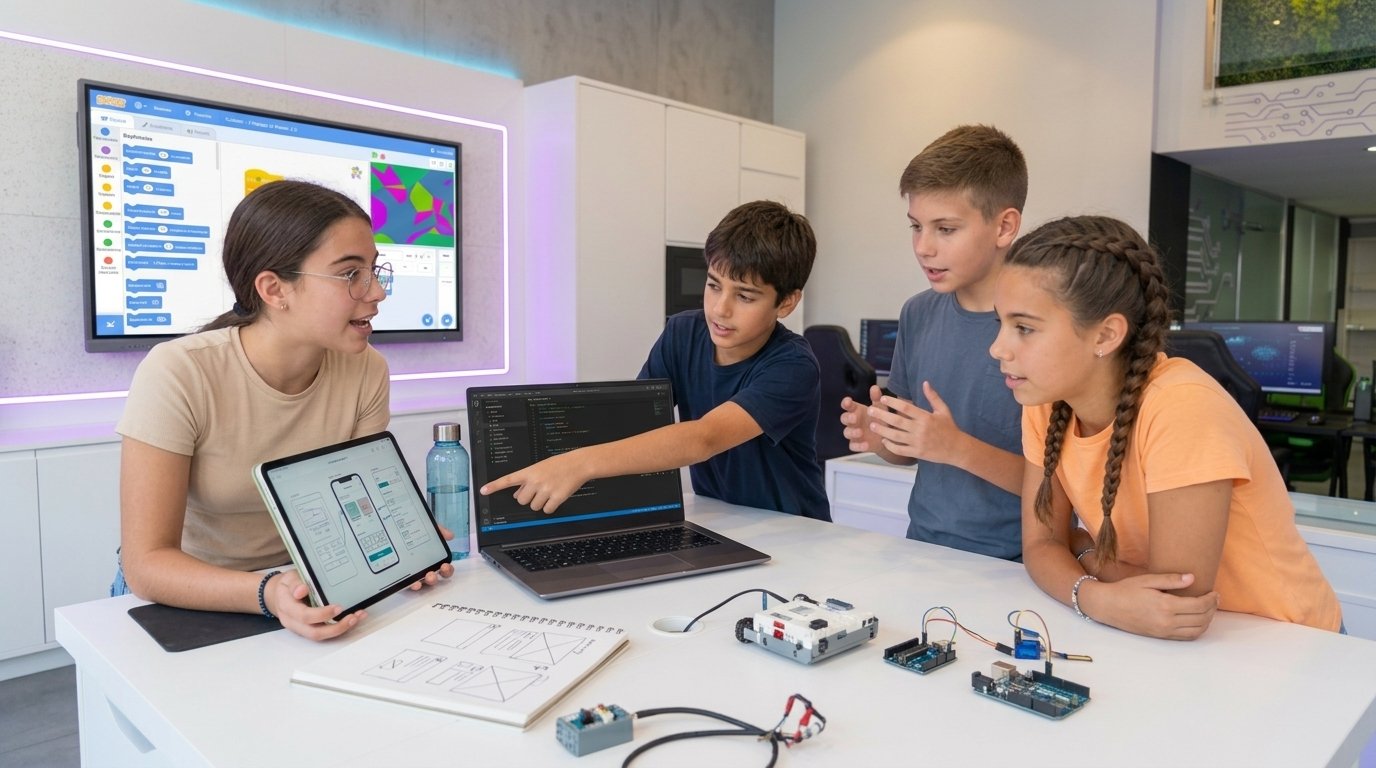 Alumnos de GENIA colaborando en un proyecto tecnológico
