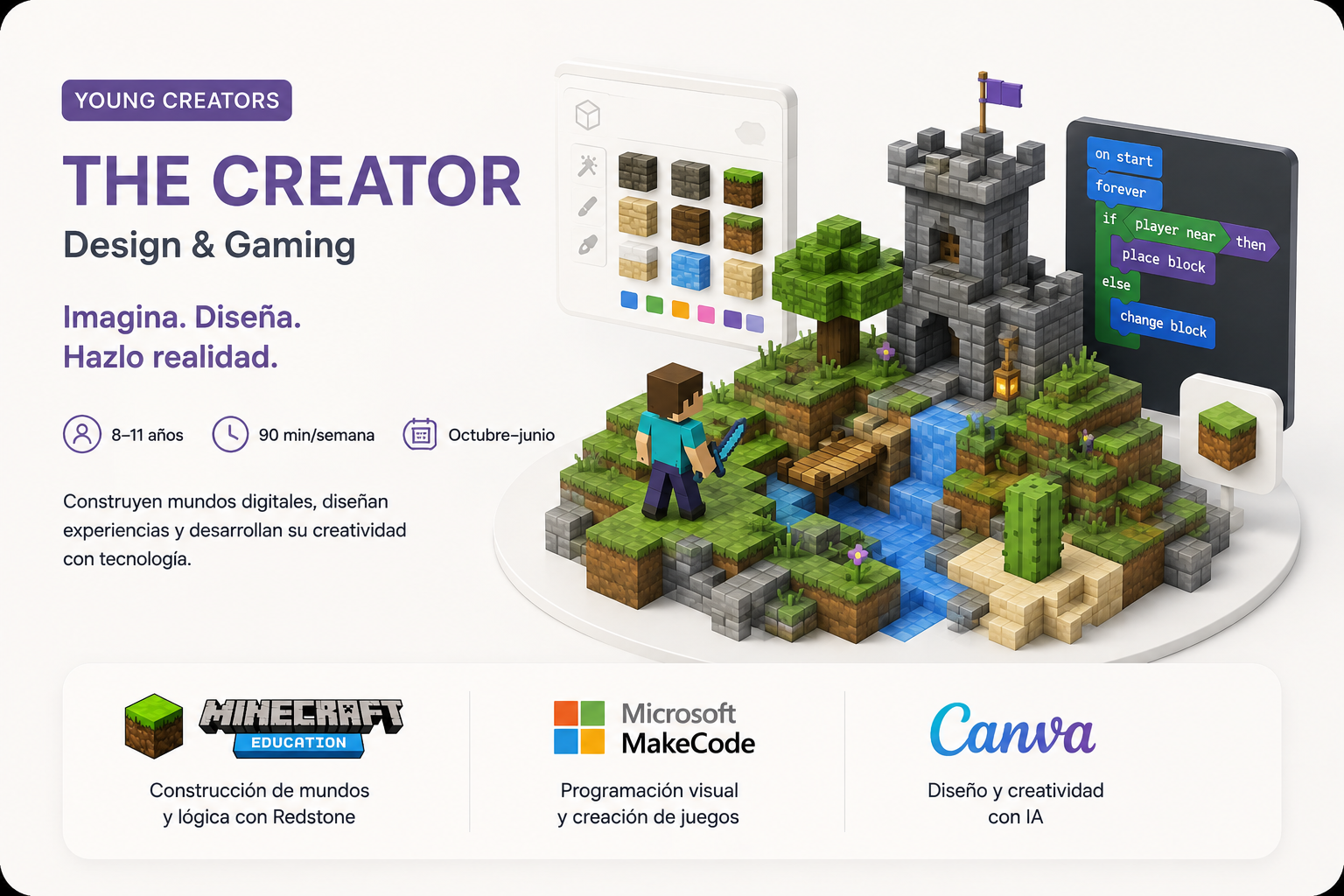 Personajes de Young Creators: gato de programación y robot